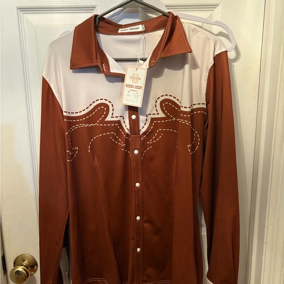 Retro Western Style Women's Top - Brown and Cream - Picture 1 of 3